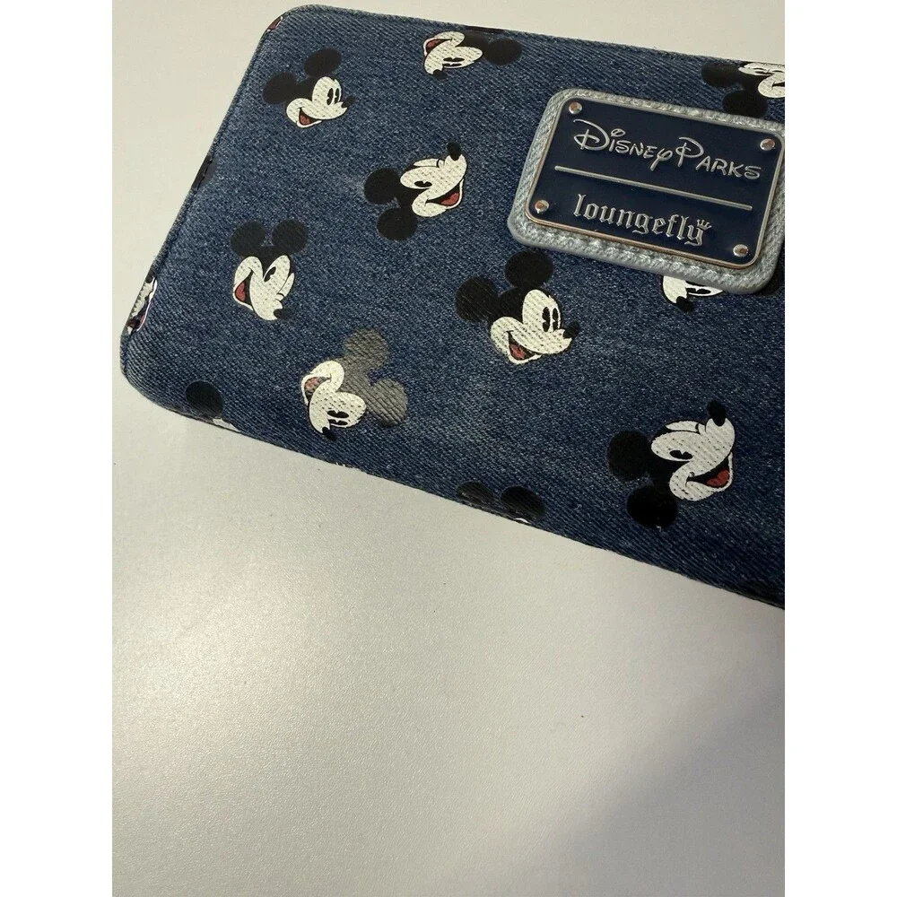 Disney Parks Mickey Mouse Denim AOP Loungefly Purse Wallet